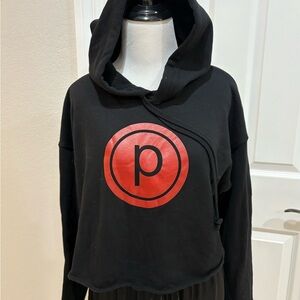 Pure Barre Cotton Black Cropped Hoodie with Large Red Logo Medium